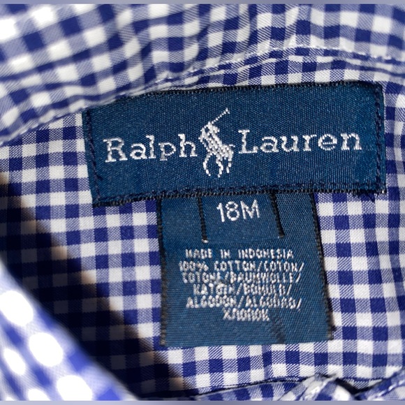 Ralph Lauren Gingham Check Short Sleeve Boys Button Down Shirt Size 18M - Picture 3 of 3